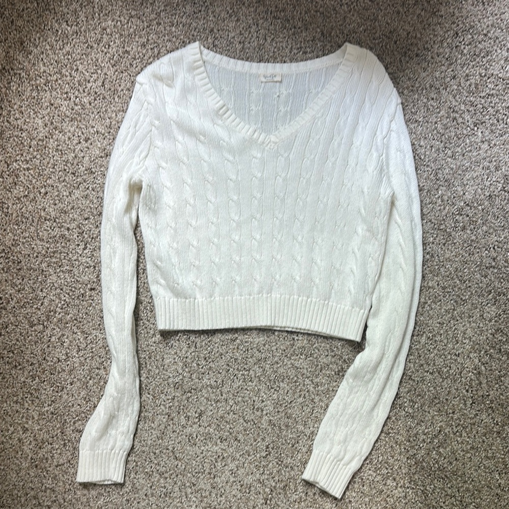 Brandy Melville White V-Neck Sweater